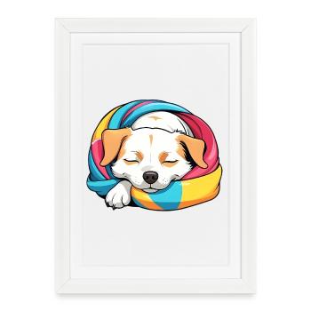 Slumbering Puppy Rainbow Scarf - Framed poster (27 × 37 cm) - white - Front