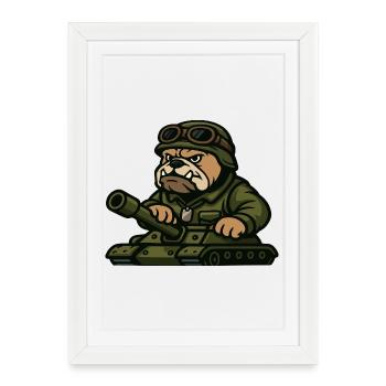 Bulldog soldat conduite char dur mascotte Art - Affiche encadrée (27 × 37 cm) - blanc - Devant