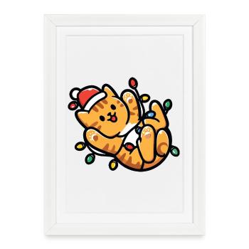 Kawaii Cat Fairy Lights Christmas - Framed poster (27 × 37 cm) - white - Front
