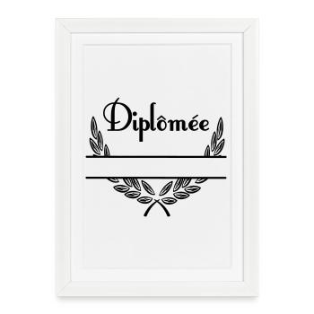 Diplômée – Couronne de Laurier avec Espace Nom - Affiche encadrée (27 × 37 cm) - blanc - Devant