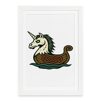 Undead Viking Unicorn in Nordic Longship - Framed poster (27 × 37 cm) - white - Front