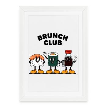 Brunch Club Dessins animés rétro Sushi amis - Affiche encadrée (27 × 37 cm) - blanc - Devant