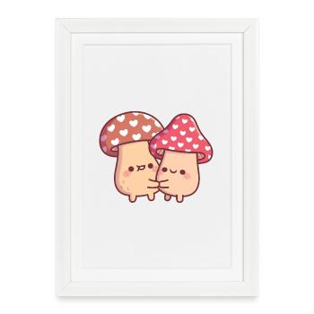 Cute Hugging Mushroom Toadstool Couple - Framed poster (27 × 37 cm) - white - Front