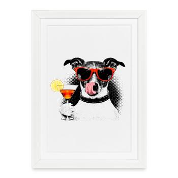 Cool Dog – Popart Halftone with Cocktail - Framed poster (27 × 37 cm) - white - Front