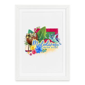 Maldives Turtle Retro Indian Ocean Design - Framed poster (27 × 37 cm) - white - Front