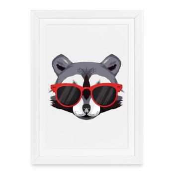 Raton laveur avec des lunettes de soleil rouges froides - Affiche encadrée (27 × 37 cm) - blanc - Devant
