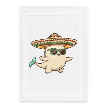 Sombrero drôle de baleine - Affiche encadrée (27 × 37 cm) - blanc - Devant