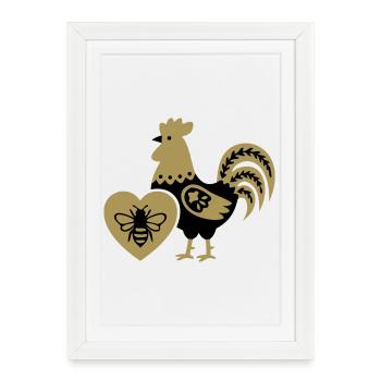 Rooster Bee Farm Cottagecore Vie à la campagne - Affiche encadrée (27 × 37 cm) - blanc - Devant