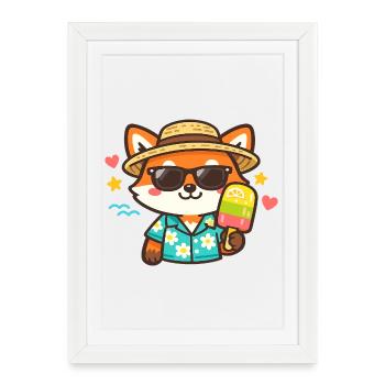 Été de Cool Fox Hawaii - Affiche encadrée (27 × 37 cm) - blanc - Devant