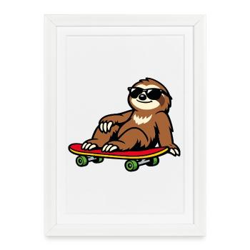Paresseux ensoleillé en skateboard - Affiche encadrée (27 × 37 cm) - blanc - Devant