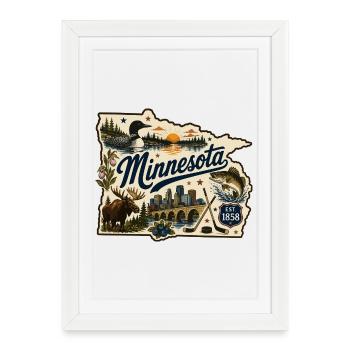 Minnesota Land of 10000 Lakes Vintage Sticker - Framed poster (27 × 37 cm) - white - Front