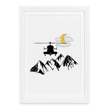 Heli, montagnes, lune, nuages - Affiche encadrée (27 × 37 cm) - blanc - Devant