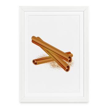 Trois beaux bâtons de cannelle avec de la cannelle en poudre - Affiche encadrée (27 × 37 cm) - blanc - Devant