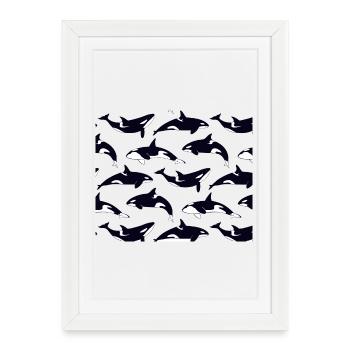 Black and white orca pattern pattern - Framed poster (27 × 37 cm) - white - Front