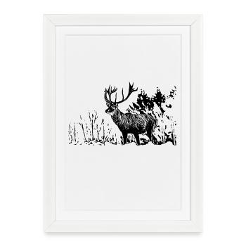 Cerf - Affiche encadrée (27 × 37 cm) - blanc - Devant