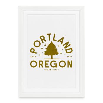 Logo d’arbre vintage à Portland, Oregon - Affiche encadrée (27 × 37 cm) - blanc - Devant