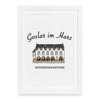 Goslar im Harz, Hôtel de ville historique - Affiche encadrée (27 × 37 cm) - blanc - Devant