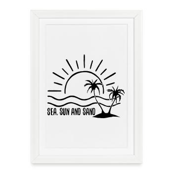 Mer, soleil et sable (noir) - Affiche encadrée (27 × 37 cm) - blanc - Devant