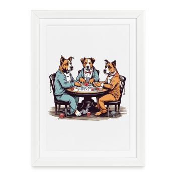 Trois chiens jouant au poker - Affiche encadrée (27 × 37 cm) - blanc - Devant