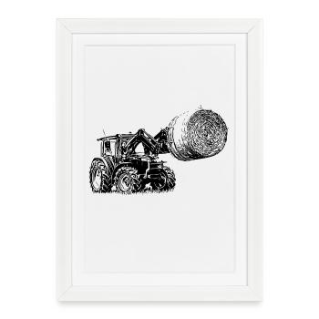 Tracteur MFF 4700 M avec balles de paille - Affiche encadrée (27 × 37 cm) - blanc - Devant
