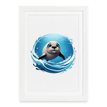 Phoque - Affiche encadrée (27 × 37 cm) - blanc - Devant