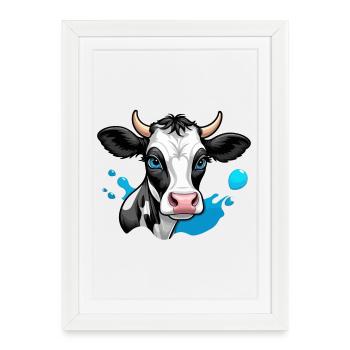 Vache laitière mignonne aux yeux bleus - Affiche encadrée (27 × 37 cm) - blanc - Devant