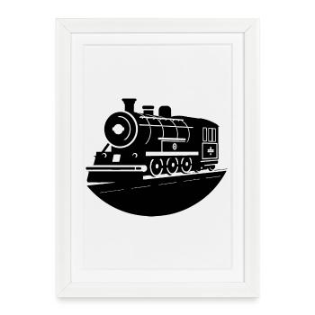 Lokomotive Grafik - Gerahmtes Poster (27 × 37 cm) - Weiß - Vorne