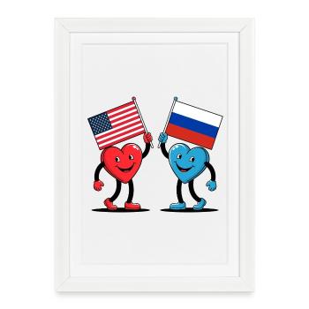 Cœurs de l’Amérique et de la Russie - Affiche encadrée (27 × 37 cm) - blanc - Devant