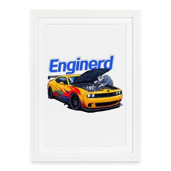 Muscle Car en cours de travail par un mécanicien - Affiche encadrée (27 × 37 cm) - blanc - Devant