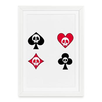 Crânes et jeu de cartes - Affiche encadrée (27 × 37 cm) - blanc - Devant