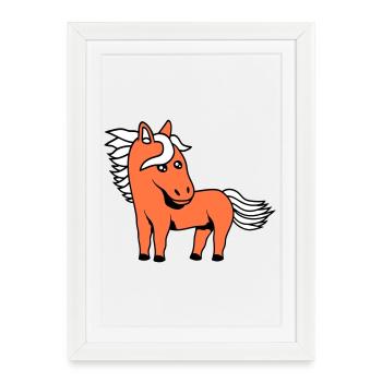 cheval mignon poney poulain cheval fille mignon bande dessinée - Affiche encadrée (27 × 37 cm) - blanc - Devant