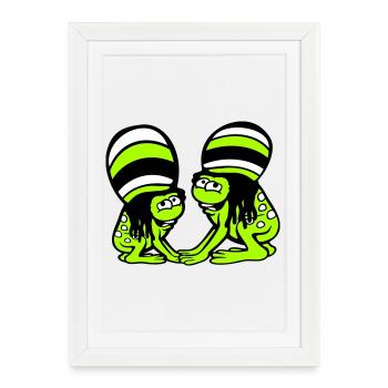 2 grenouilles Reggae Music Rasta Hair Hat Jamaïque - Affiche encadrée (27 × 37 cm) - blanc - Devant