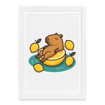 Chilling Capybara sur Lemon Cartoon - Affiche encadrée (27 × 37 cm) - blanc - Devant
