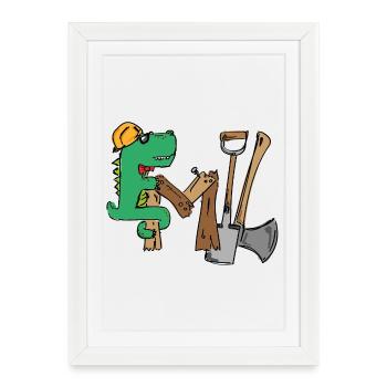 Emil Croki de chantier avec outils - Affiche encadrée (27 × 37 cm) - blanc - Devant
