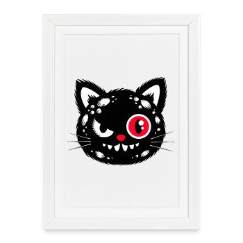 Chat noir aux yeux rouges - Affiche encadrée (27 × 37 cm) - blanc - Devant