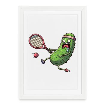 Drôle de concombre jouant au tennis avec bandeau - Affiche encadrée (27 × 37 cm) - blanc - Devant