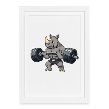 Entraînement fort de musculation Rhino Dumbbell Barbel - Affiche encadrée (27 × 37 cm) - blanc - Devant