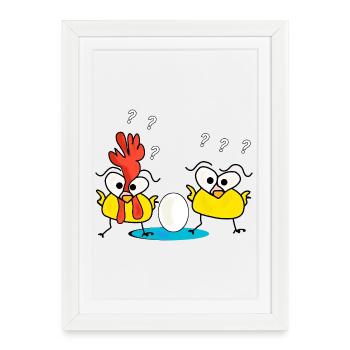 Dessin animé drôle de poulet - Affiche encadrée (27 × 37 cm) - blanc - Devant