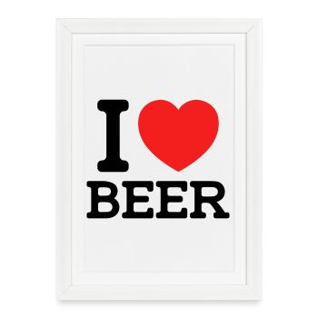J’adore la bière (les couleurs peuvent être changées) - Affiche encadrée (27 × 37 cm) - blanc - Devant