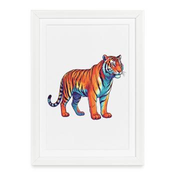 Colorful Tiger Rainbow Pop Art Watercolor - Framed poster (27 × 37 cm) - white - Front