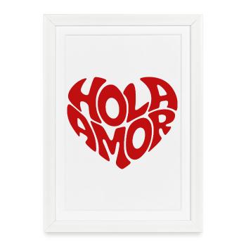 Hola Amor Rétro Red Heart Love - Affiche encadrée (27 × 37 cm) - blanc - Devant