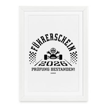 Permis de conduire 2026 – examen de conduite réussi ! (Noir) - Affiche encadrée (27 × 37 cm) - blanc - Devant