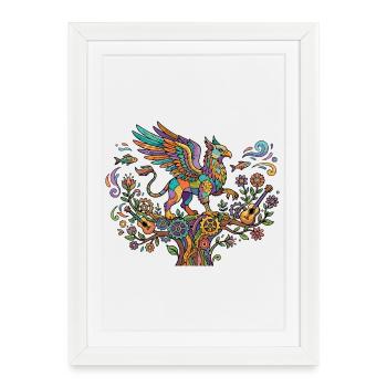 Phoenix Nature Music Tuning Guitar Pattern Motif - Framed poster (27 × 37 cm) - white - Front