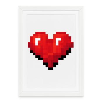 Cœur pixel rétro jeu vidéo - Affiche encadrée (27 × 37 cm) - blanc - Devant