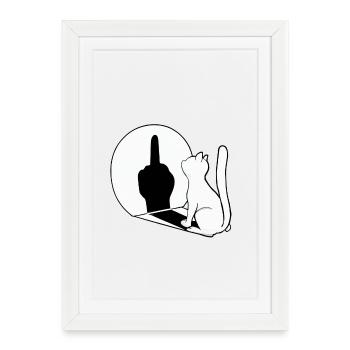 Mirror Cat Middle Finger - Framed poster (27 × 37 cm) - white - Front
