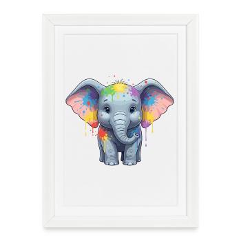 Colorful Elephant Splash - Framed poster (27 × 37 cm) - white - Front