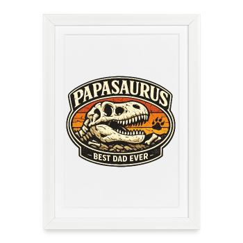 Papasaurus Meilleur Père de tous les temps Dino Fossil Rétro - Affiche encadrée (27 × 37 cm) - blanc - Devant
