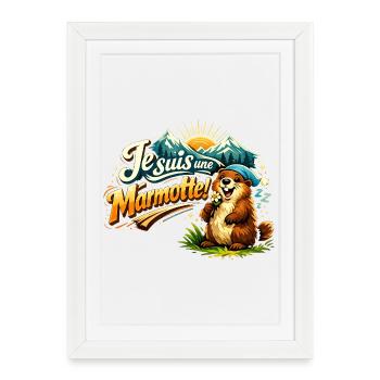 Marmotte Montagne Joie - Affiche encadrée (27 × 37 cm) - blanc - Devant