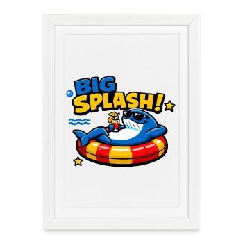 Divertissement à la plage à grandes éclaboussures : Requin dans la piscine - Affiche encadrée (27 × 37 cm) - blanc - Devant