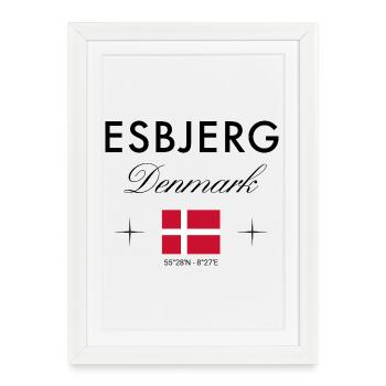 Esbjerg Danemark Coordonnées Souvenir de voyage - Affiche encadrée (27 × 37 cm) - blanc - Devant